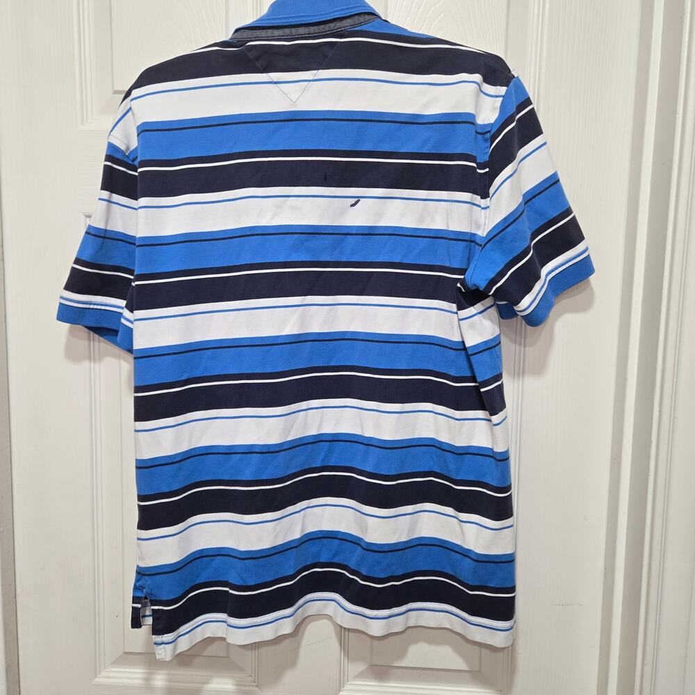 Tommy Hilfiger Striped Polo Shirt Large Blue White Classic Fit - Picture 10 of 11